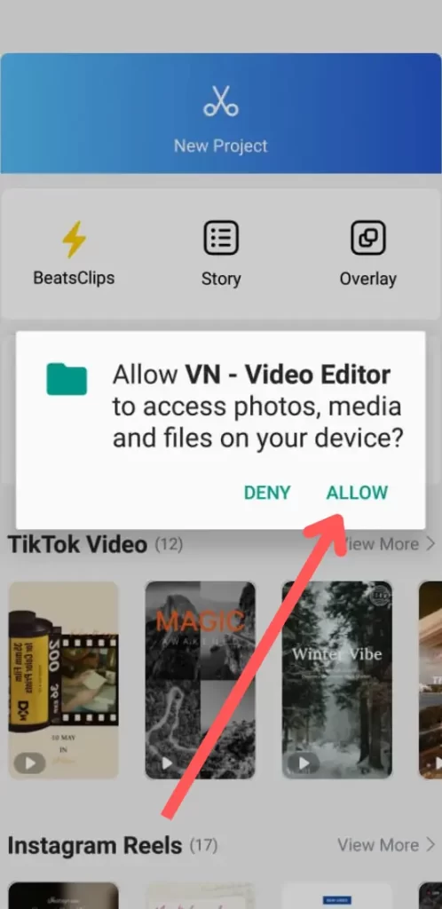 Allow permissions of the VN Video Editor 